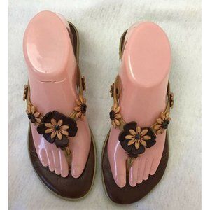 Born Brown Womens Leather Size 8m Thong Flip Flop Sandals Shoes Daisy